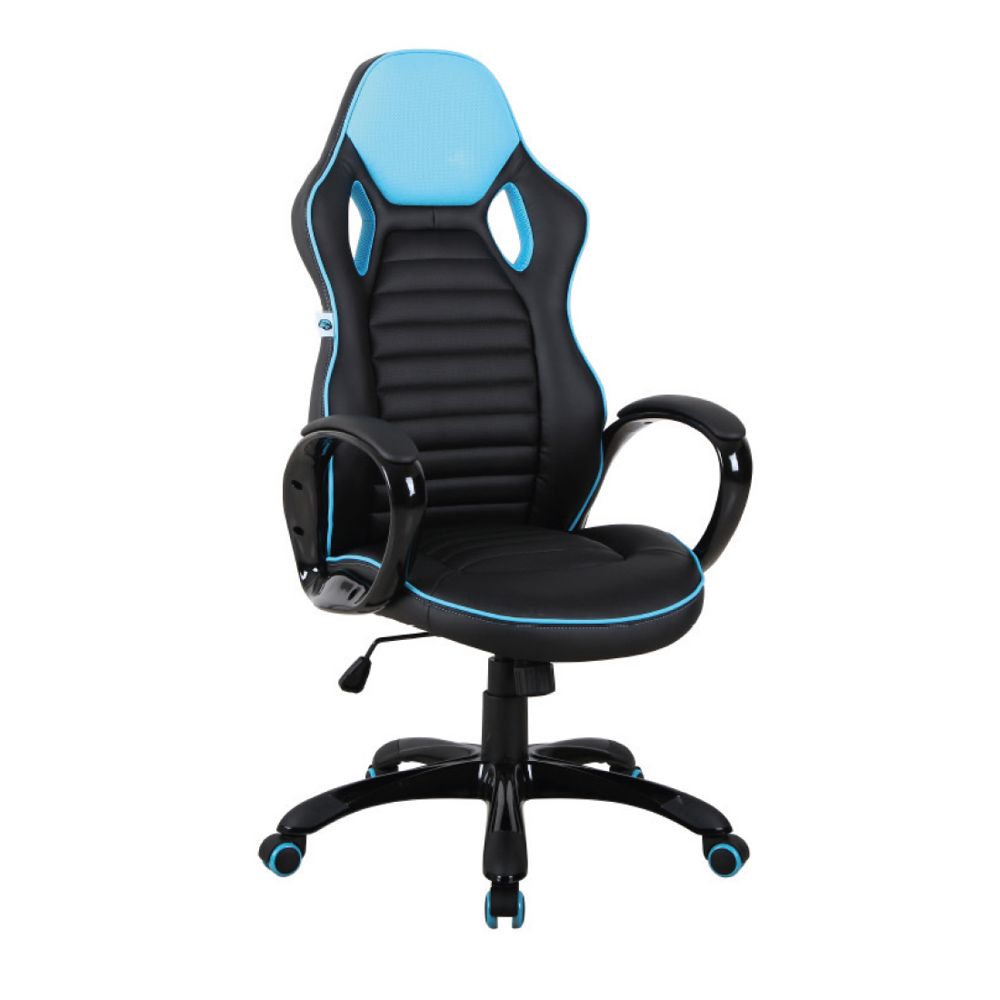 Silla gamer negra celeste cuero sintético 64 x 66 x 120-130 cm