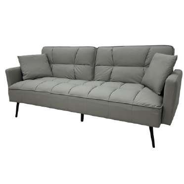 Sofá cama cuero sintético gris, patas negras