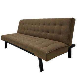 Sofá cama tela lino café, patas negras (modelo 2)