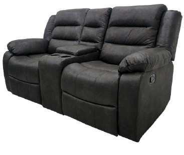 Sofá doble reclinable con consola microcuero café