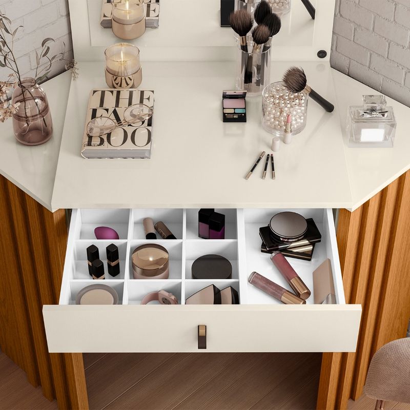 Tocador Esquinero Glitter Cinamomo Mate Off White – vista del producto